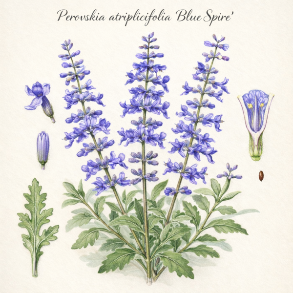Pianta fiorita di Perovskia atriplicifolia ‘Blue Spire’
