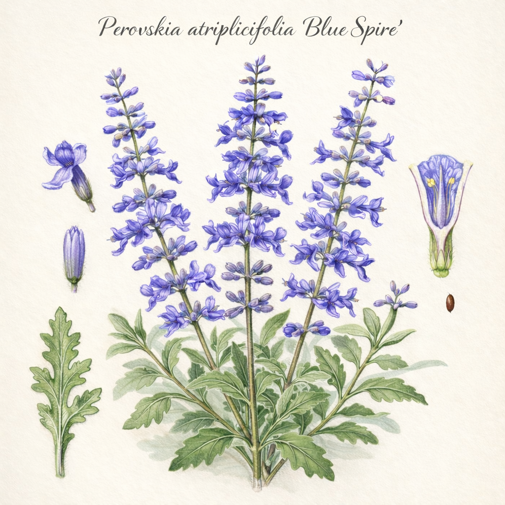 Pianta fiorita di Perovskia atriplicifolia ‘Blue Spire’