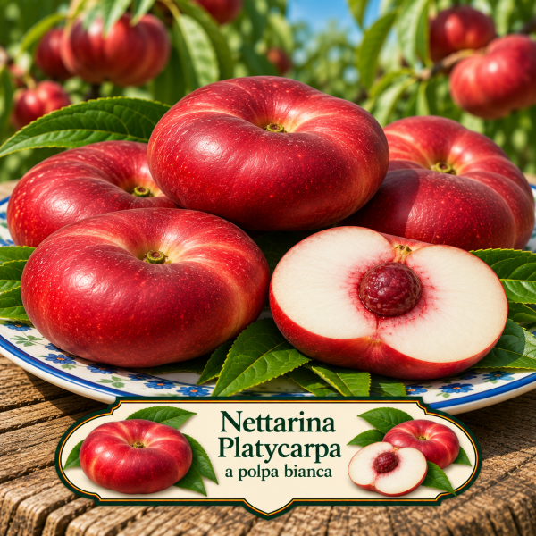Nettarina platicarpa a polpa bianca – Prunus persica var. nucipersica – vaso Ø26 – pianta di 3 anni