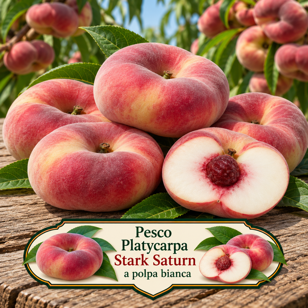 Pesco platicarpa ‘Stark Saturn’ – Prunus persica – vaso Ø 26 – pianta di 3 anni